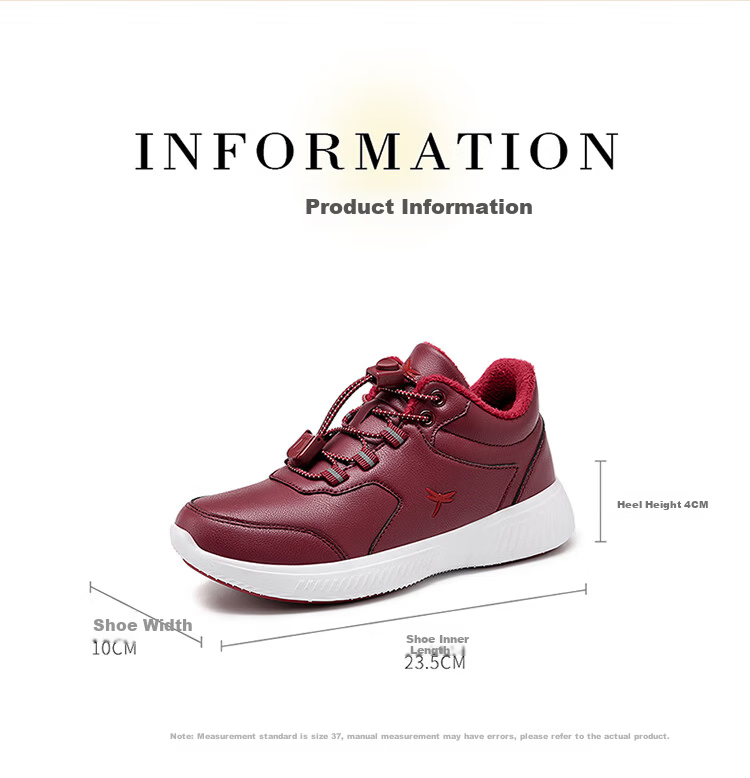 Red Dragonfly Women's Walking Shoes Autumn Winter Fleece Lightweight Breathable Casual Cotton Shoes EXC451011 Wine Red Size 35 9