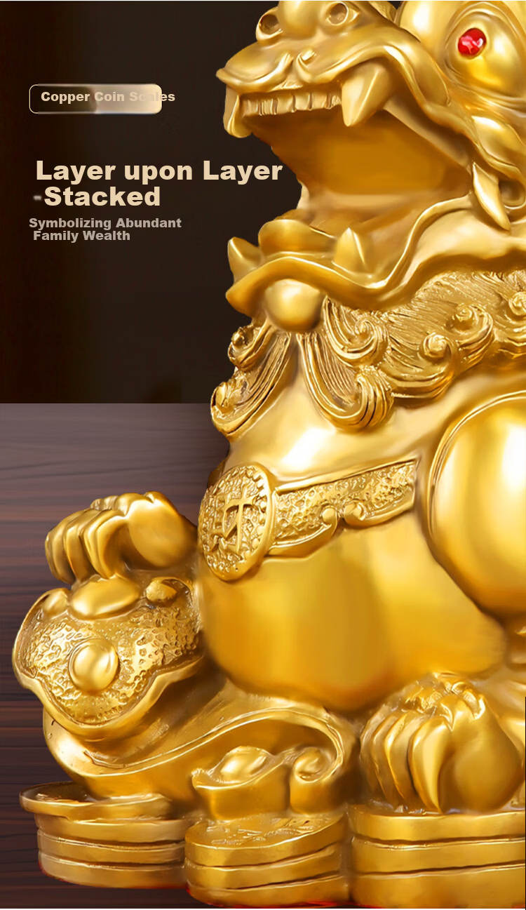 Bin Yue Brass Pixiu Figurines Male and Female Pair Large Treasure Bowl Set Home Living Room Entryway Housewarming Gift 10