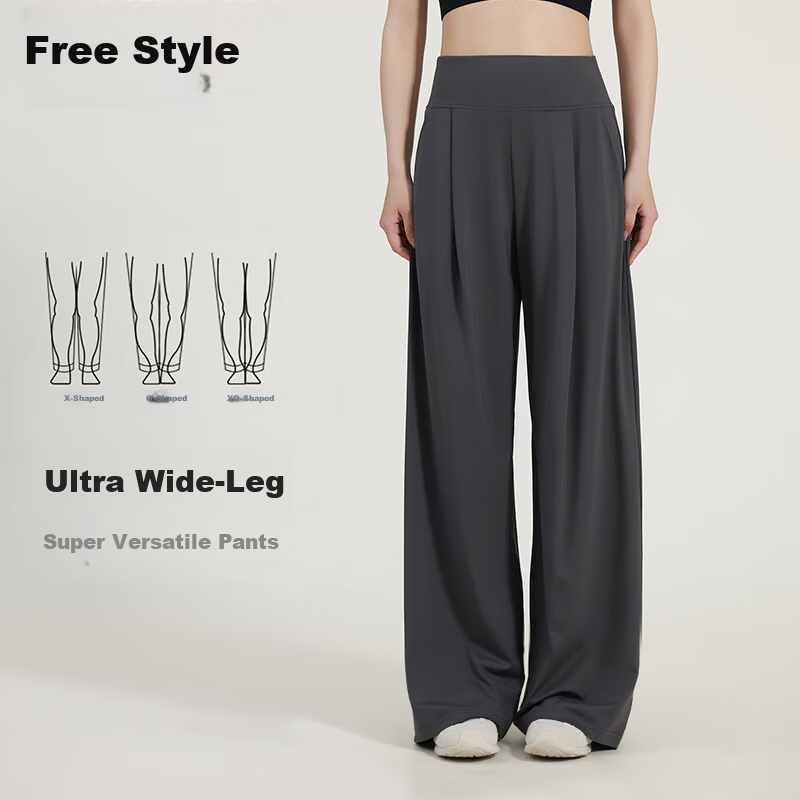 Free Style Women's High Waist Slim Fit Draped Straight Leg Yoga Pilates Outdoor Fitness Training Loose Wide Leg Pants