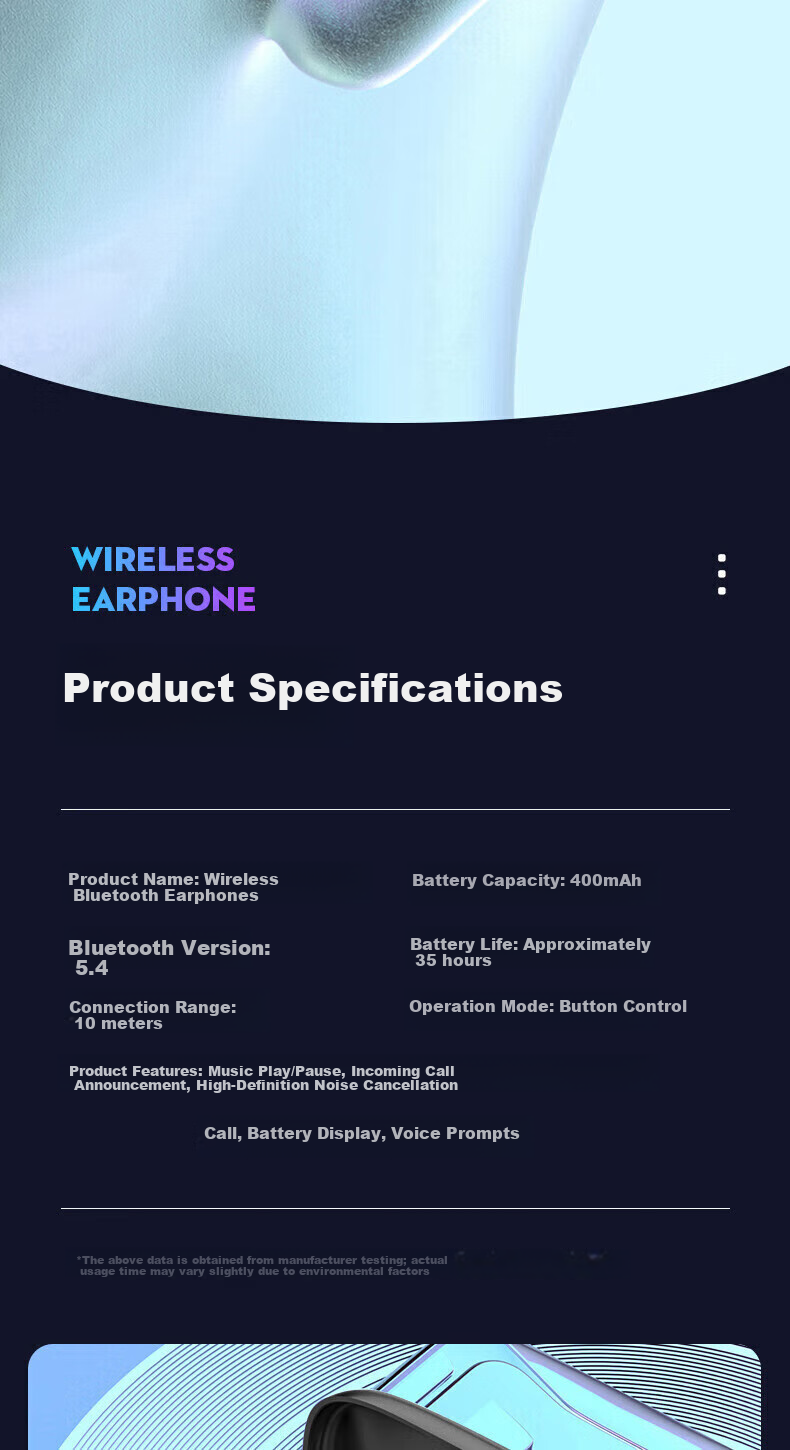 Bkayp Bluetooth Wireless In-Ear Earphones Long Battery Life Noise Cancelling High-Quality Sound Compatible with Apple iPhone 17 Huawei Oppo Honor Vivo Music Sports Gaming Emergency Charging 10