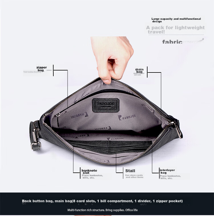 Pabojoe Men's Clutch, Top-Grain Leather Handbag, Fashionable Clasp Bag, Black Wristlet, Birthday Gift for Boyfriend 3