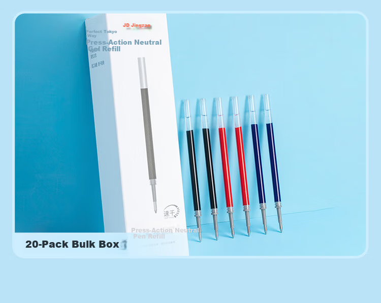 JD Jingzao Push-Type Neutral Pen Refills Bullet Tip 0.5mm Black 20-Pack Imported Ink Office Pen Refills Compatible with JD1001/1009/S01/S08/1008/K35 7
