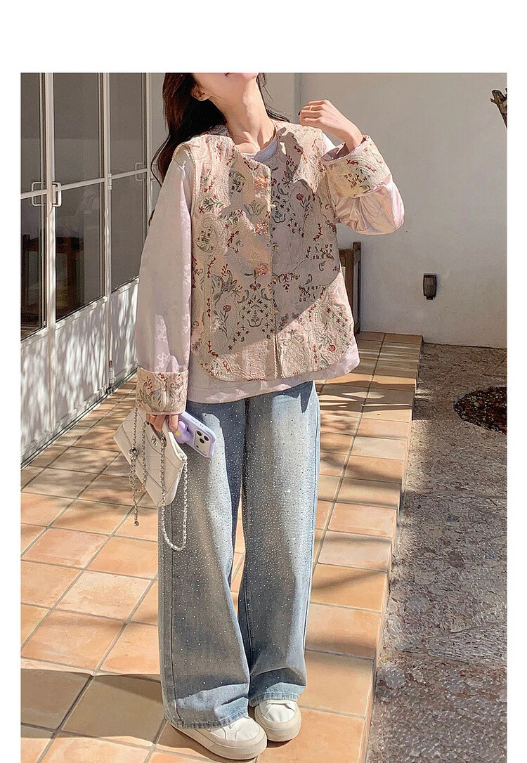 Demana Oriental Socialite Summer National Style New Chinese Round Neck Printed Sleeveless Floral Placket Slim Vest for Women Premium 3