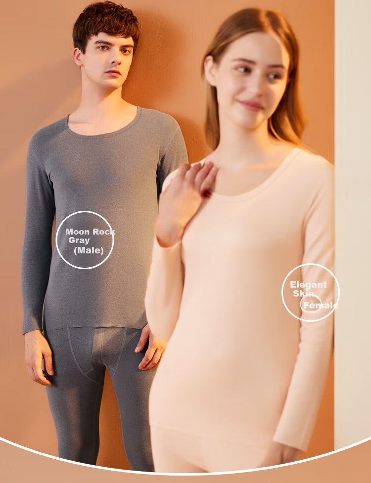 Hodo Home Antibacterial Thermal Underwear Women De Rong Seamless Customizable AB Side Autumn Shirt and Pants Double-Sided Brushed Thin Fleece Set 16