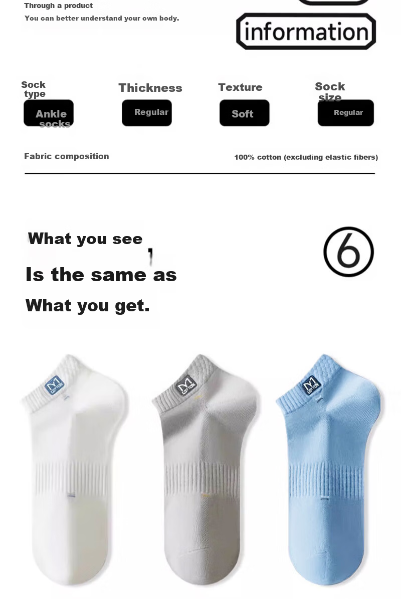 Yimian Men's 100% Cotton Short Socks 10A Antibacterial Deodorant Breathable Low-Cut Summer Boat Socks 10 Pairs 10