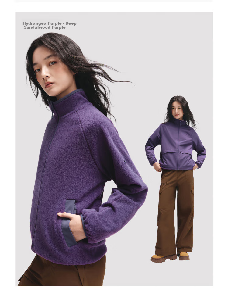 Beneunder Women's Coat Double-Sided Fleece Windproof Outdoor Autumn Winter Softshell Fleece Gray-Black M 22