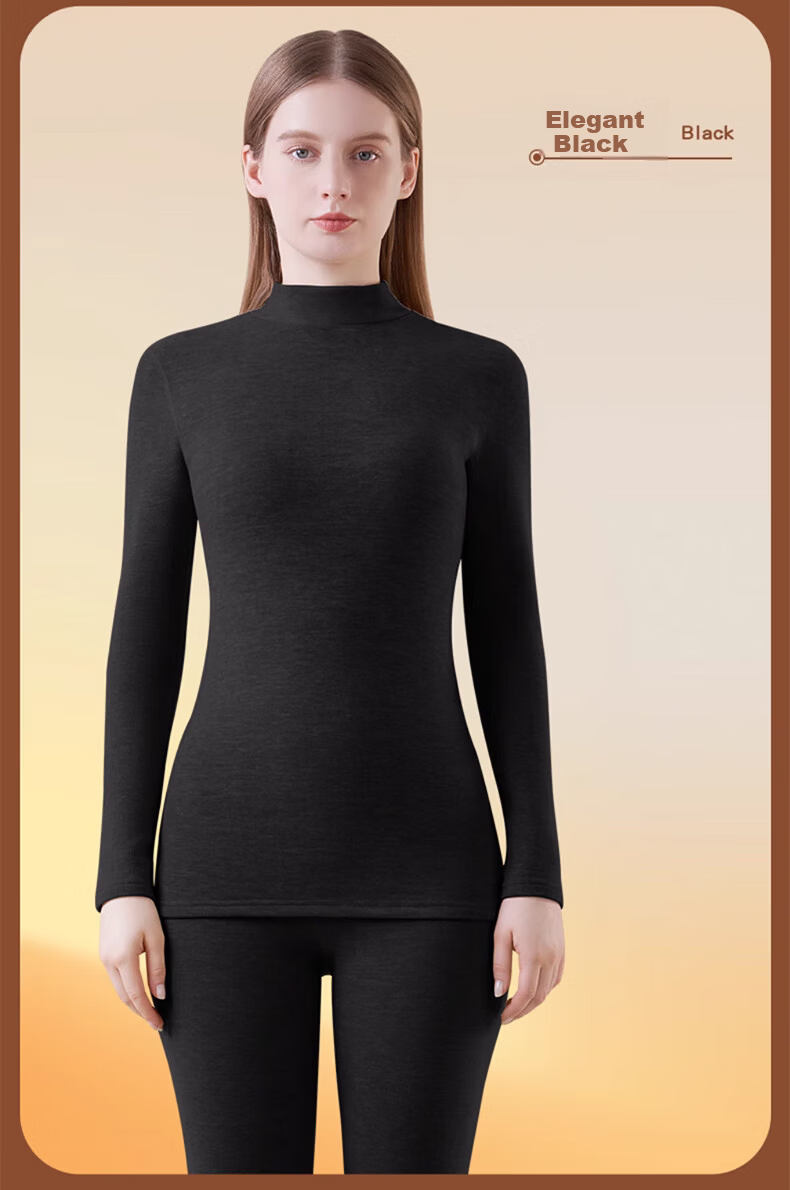 LangSha Mid-Neck Wool and Silk Thermal Underwear for Women 26 Autumn Winter New 7A Antibacterial Fleece-Lined Heating Top and Bottom Set 13