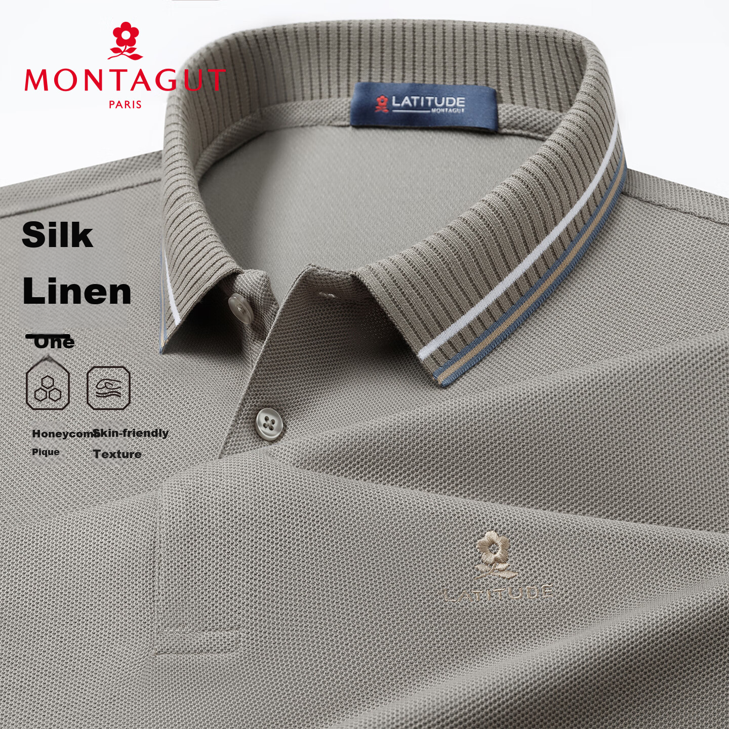 MONTAGUT Men's Lunar New Year Polo Shirt Long-Staple Cotton Mulberry Silk Linen Soft Comfortable Long Sleeve T-Shirt Linen Apricot XL