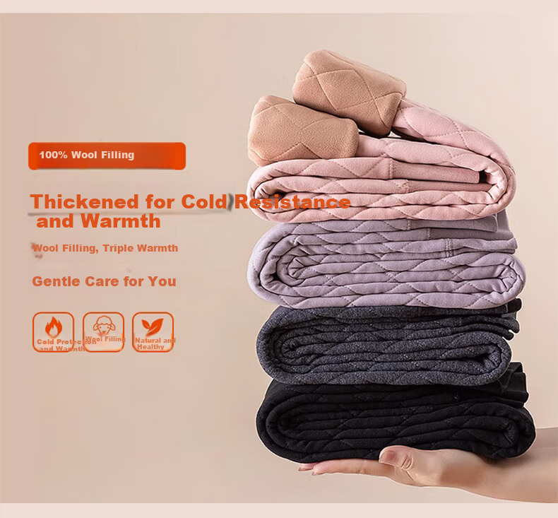 Langsha 100% Wool Thermal Pants Women Autumn Winter Fleece Lined Thickened Cotton Pants High Waist Plus Size Slim Fit Leggings 11