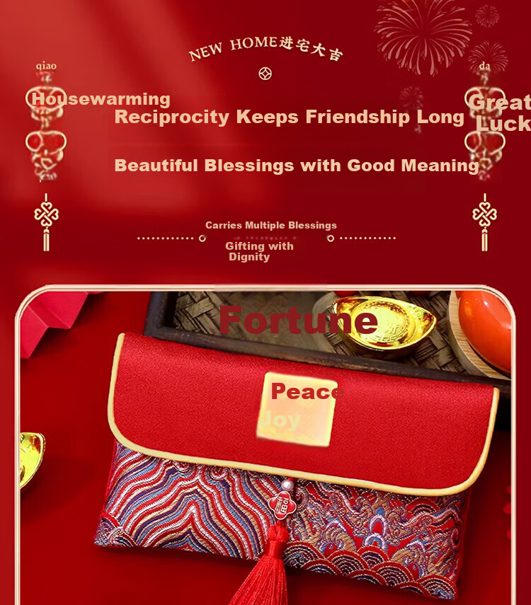 Congpai Peace and Happiness 10,000 Yuan Fabric Envelope Red Packet Bag Wedding Birthday Housewarming Opening School Promotion Red Envelope Ang Pow 1