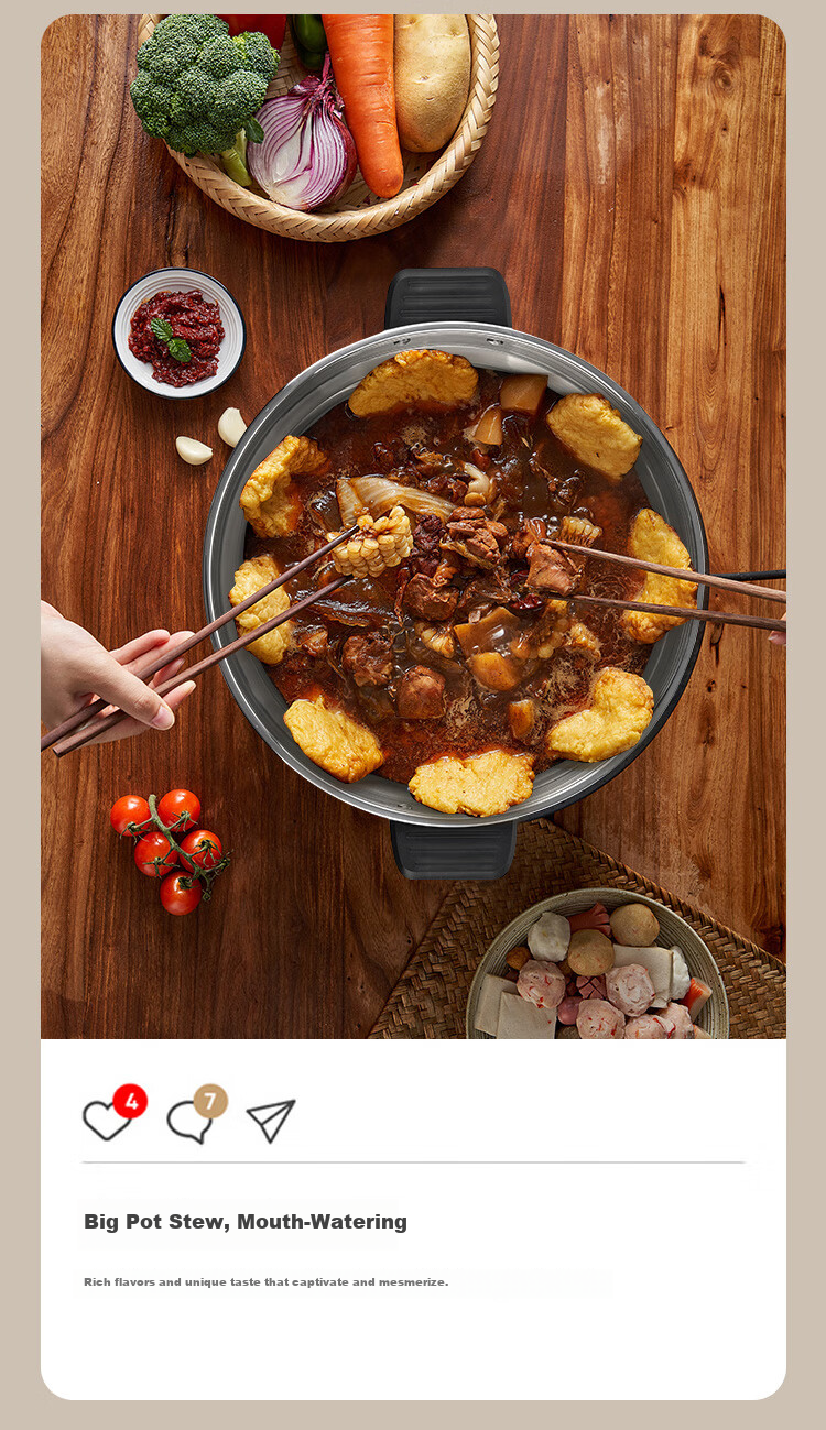 MeiLing Electric Frying Pan New Generation Healthy Large Capacity 304 Stainless Steel Electric Steamer Electric Cooker Stew Steam Cook Non-Stick Multifunctional All-in-One Electric Pot Multi-Purpose E 21
