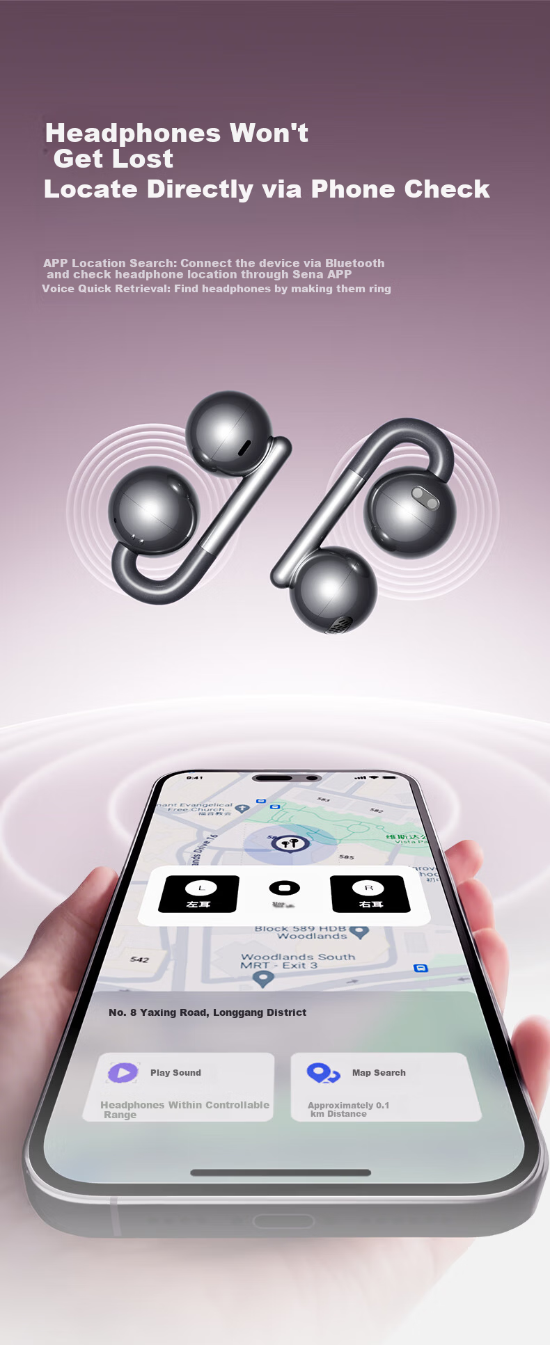 SANAG Sena F60 Bluetooth Earphones Clip-On Wireless Open-Ear Sports Noise-Cancelling Ear-Hook for Apple iPhone Pearl White 14