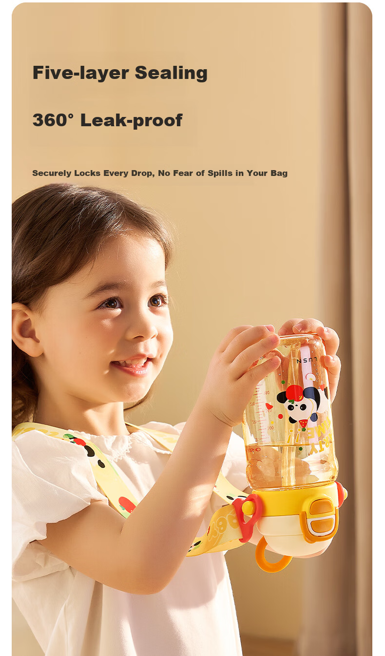 LUSN Children's PPSU Water Bottle Baby Dual Drinking Straw Cup Infant Portable Anti-Fall Training Cup 6