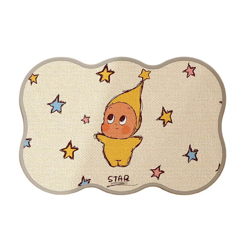 Cartoon Bathroom Mat Linen-Like Woven Absorbent Non-Slip Thickened Doorway Rug for Toilet Durable and Dirt-Resistant