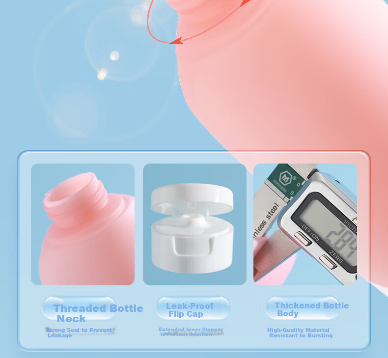 VIPY Travel Portable Shampoo and Body Wash Dispenser Bottles, Press Pump Empty Bottles for Toiletries, Travel Refill Bottles, Set of 3 3