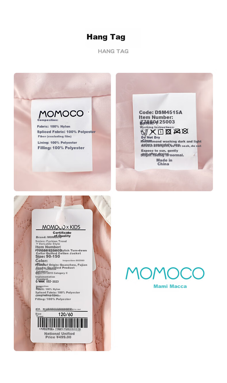 MOMOCO Girls' Kids' Coat 2025 Autumn Winter Stylish Lapel Quilted Jacket Pink 140cm 12