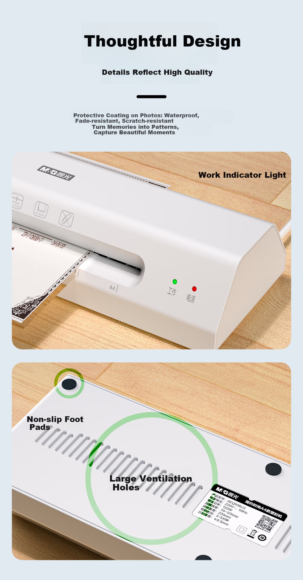 M&G A3/A4 Universal Office Home Laminator, Document Photo Laminating Machine, Film Laminator, Fashionable Portable Laminator, White AEQN8921 14