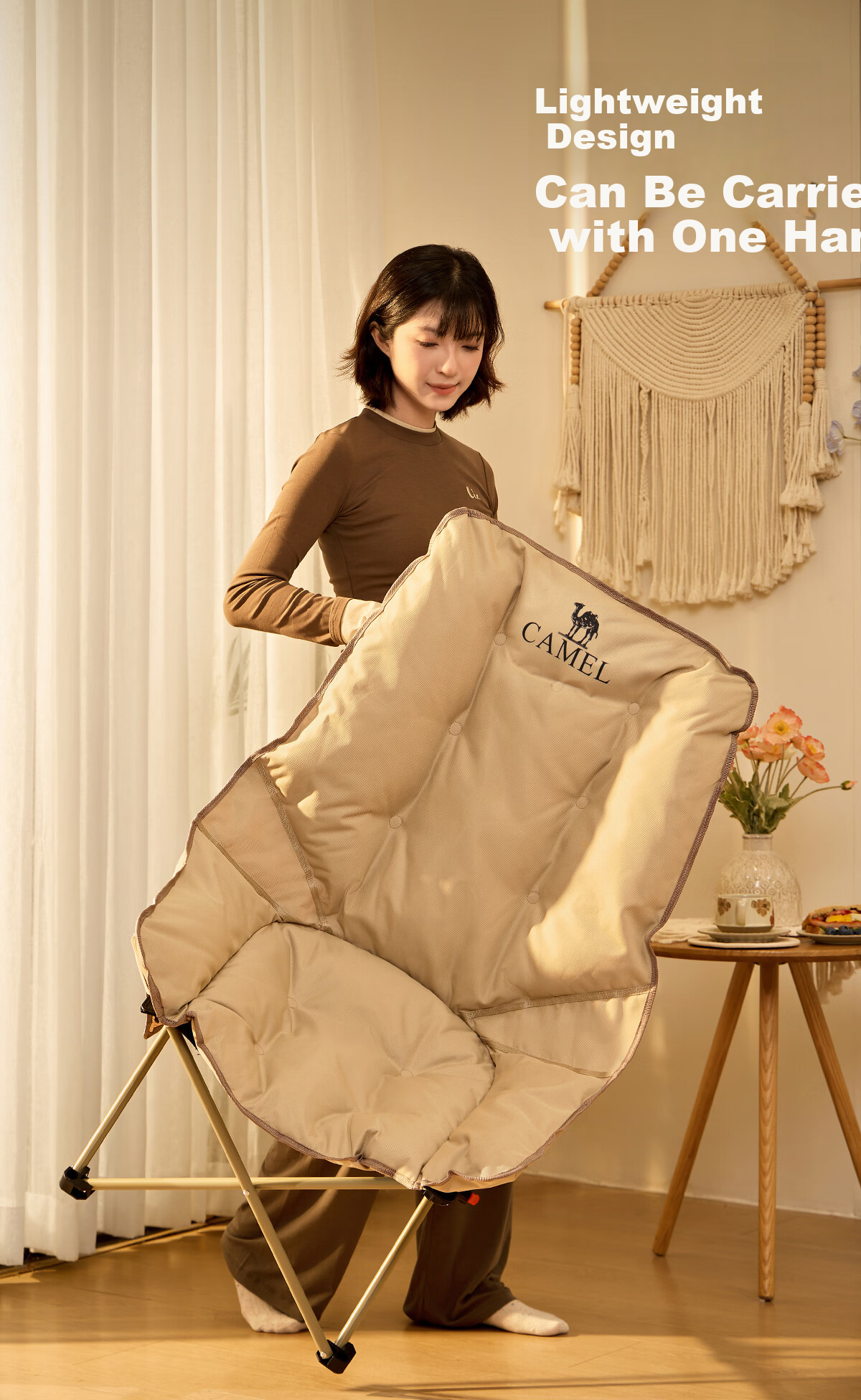 CAMEL Padded Folding Recliner Chair Home Balcony Leisure Nap Portable Lazy Camping Chair with Footrest Pad 12