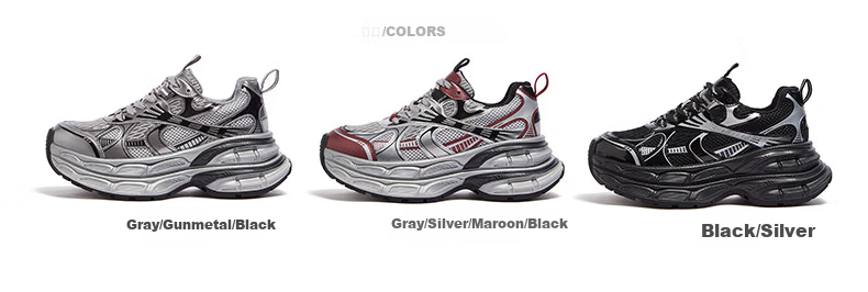 CAMEL Silver Moon Outdoor Retro Dad Shoes Thick Sole Casual Shoes L24A255753W Gray/Gun/Black (Mesh) Size 36 32