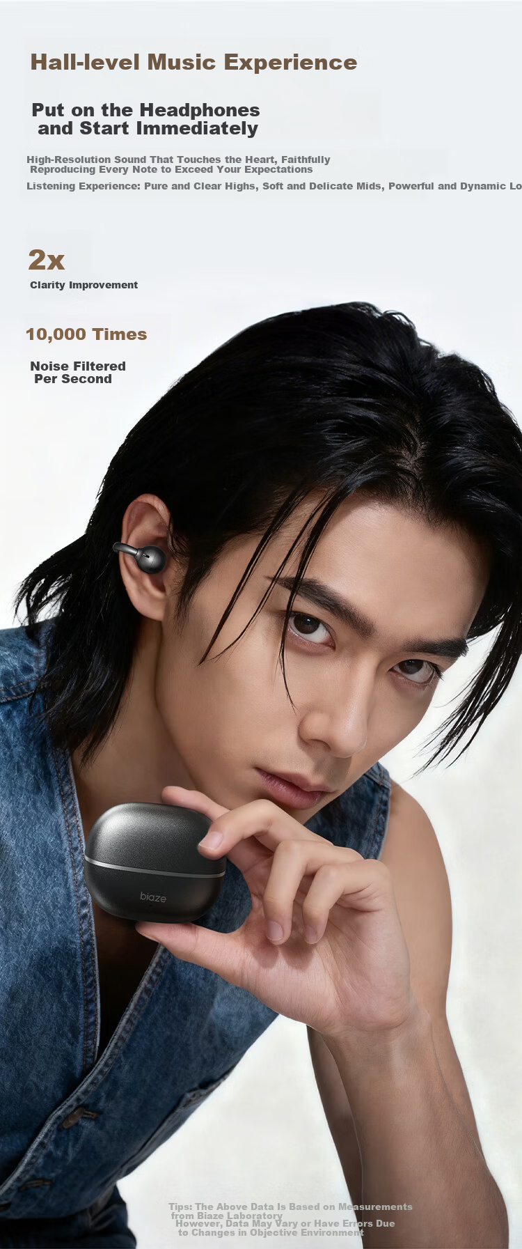 BIAZE Bluetooth Headphones, Open-Ear Bone Conduction Concept without Ear Tips, Ultra-Long Battery Life, for Sports, Calls, Gaming, Office Use, Beige Color 2