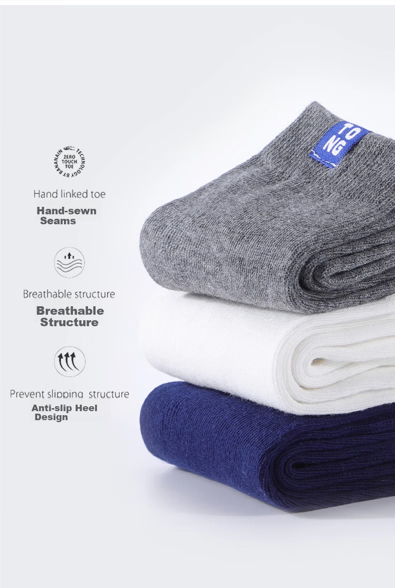 Hzasz 【5 Pairs】Youth Black Pure Cotton Socks Spring and Autumn Full Cotton Middle School Boys Large Kids Sports Long Socks 4