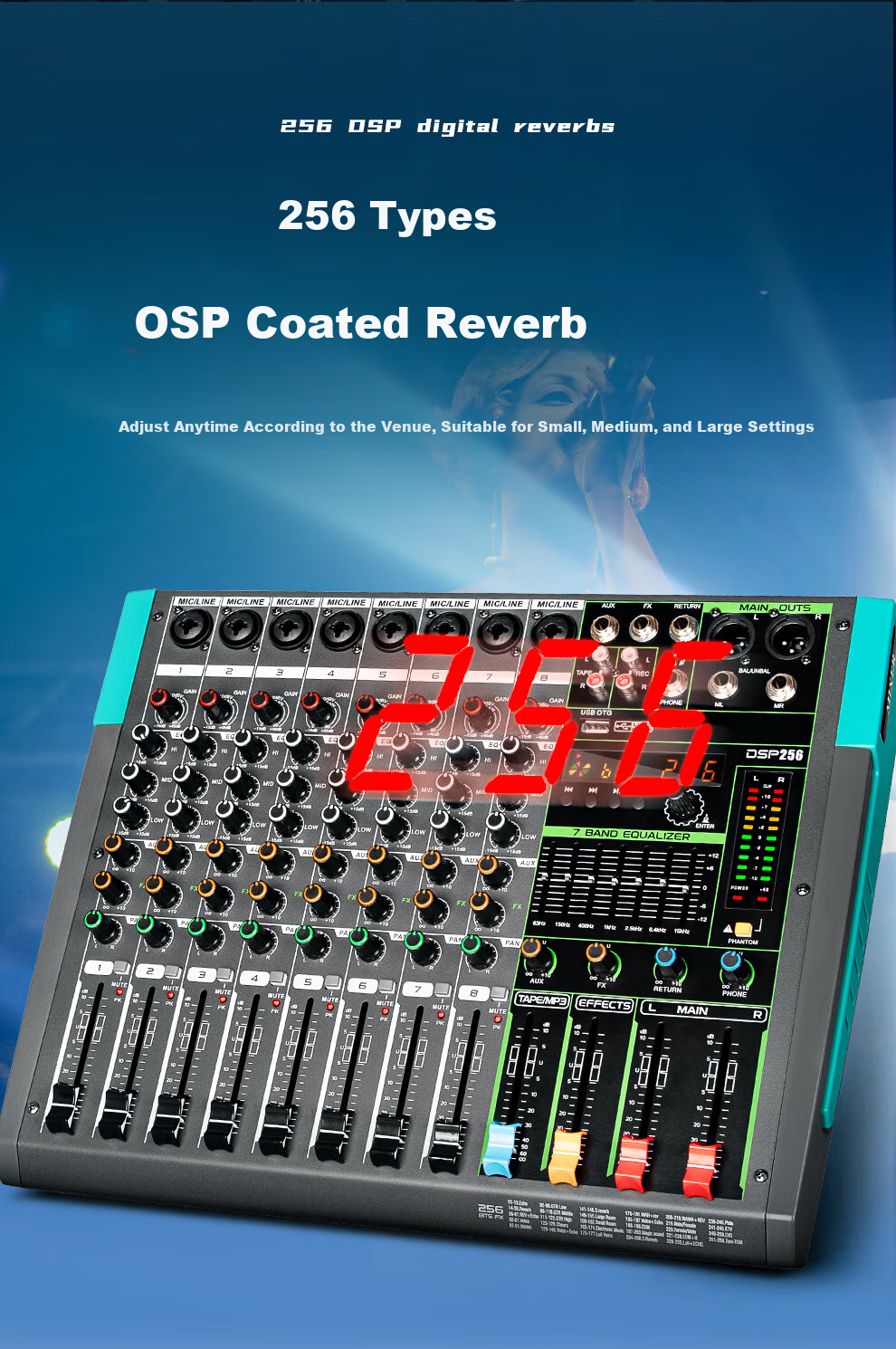 Depusheng GT2 8-Channel Mixer Amplifier All-in-One Stage Performance Home KTV Wedding Bar Conference 256 Reverb Bluetooth USB Single 15-Inch 500W*2 High Power 6