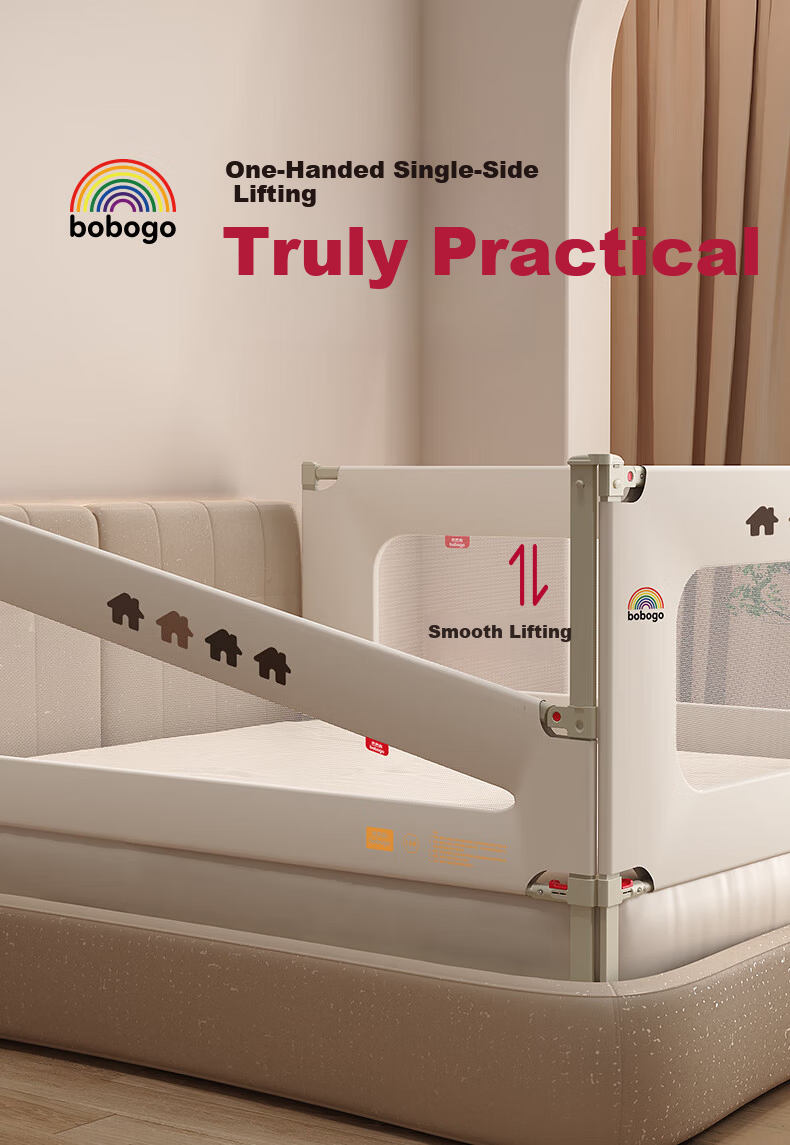 BOBOGO Baby Crib Bumper Guard Rail Baby Anti-Fall Protective Fence Bedside Panel Adjustable Three-Sided Bed Rail [1.8*2] 6