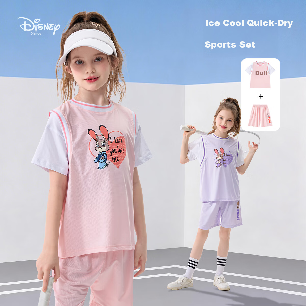 Disney Girls' Sports Set 2026 New Quick-Dry Short Sleeve Top and Shorts Summer Two-Piece Kids' Outfit