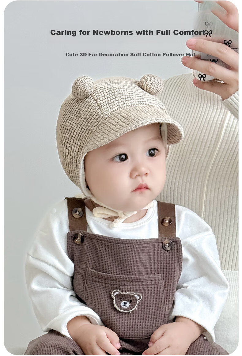 Benaxi Baby Hat Spring and Autumn Newborn Boys Small Age Infant Knitted Wool Hat Warm Ear Protection Girls Autumn Winter 2