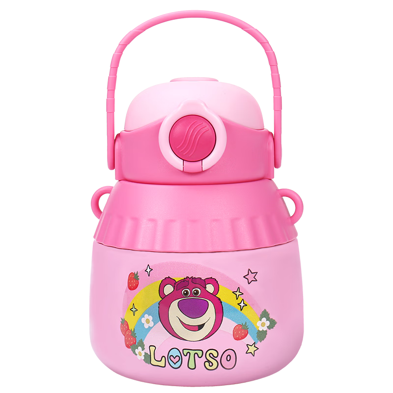 Disney 316 Stainless Steel Children's Insulated Water Bottle Large Capacity Student School Straw Cup Strawberry Bear 1000ml