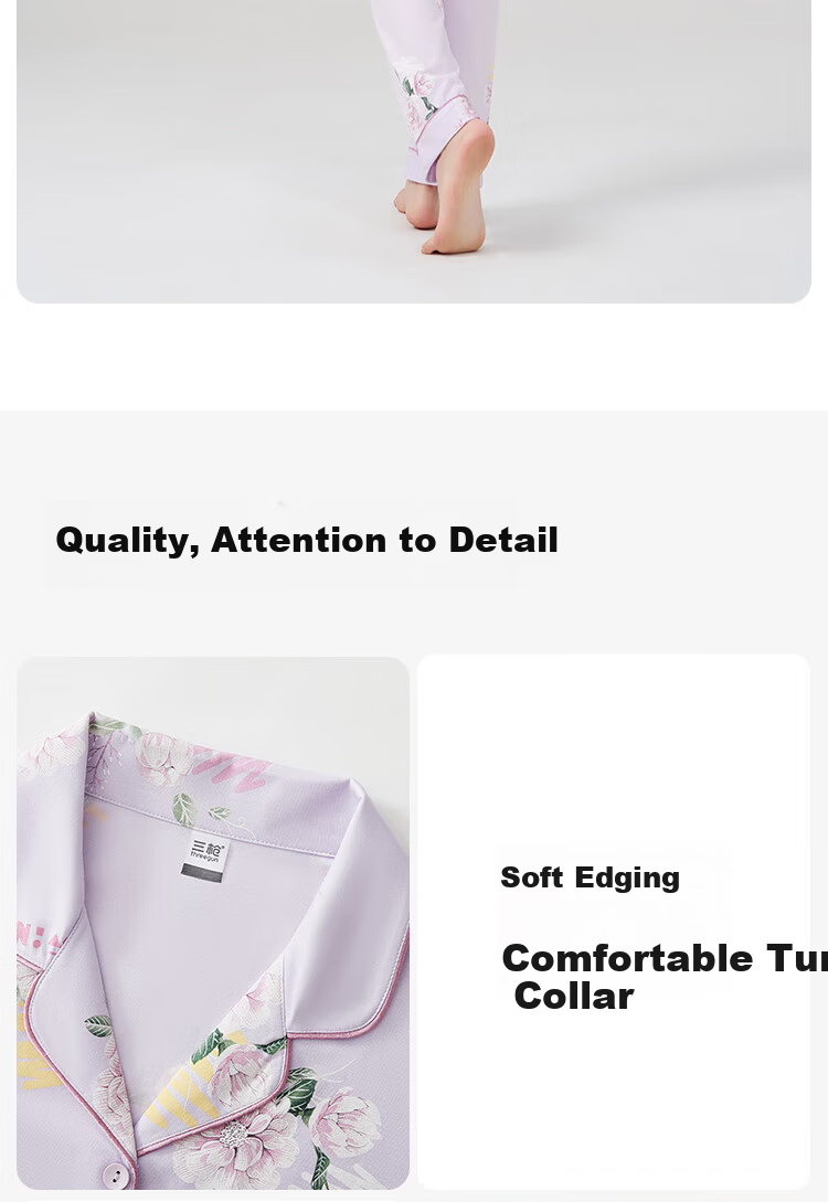 Threegun Dream Series Women's Long Sleeve 100% Cotton Anti-Mite Pajamas Autumn Winter Homewear 12