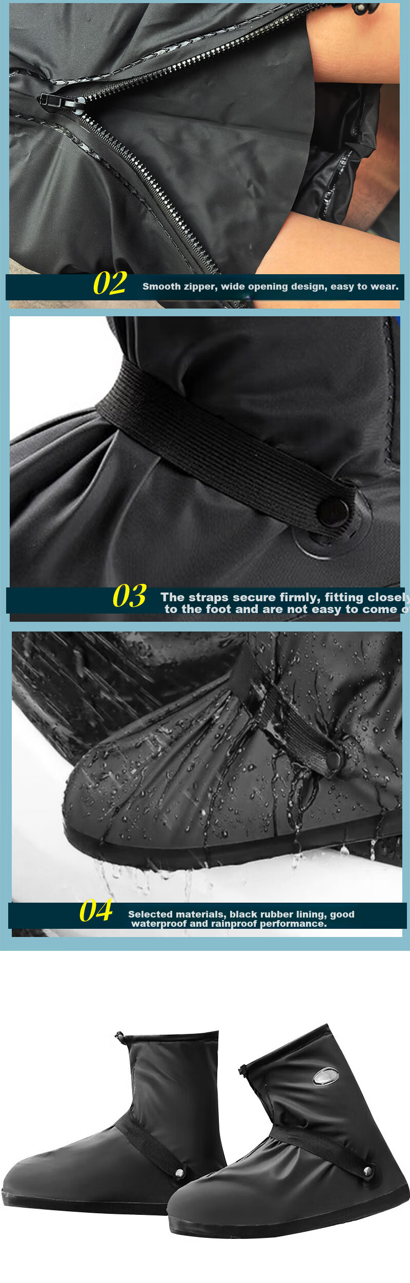 Jiuzhen YZF98 PVC Rain Shoe Covers with Straps Outdoor Waterproof Non-slip Wear-resistant Black Mid-calf XL 5