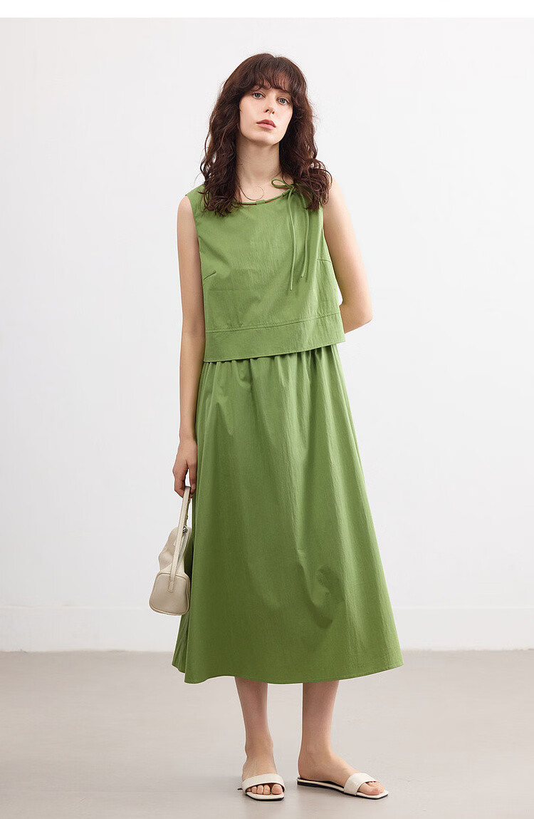 Demana Cotton Cloud Nap Summer Adjustable Strap Round Neck Denim Dress A-Line Mid-Length Women's Dress 18