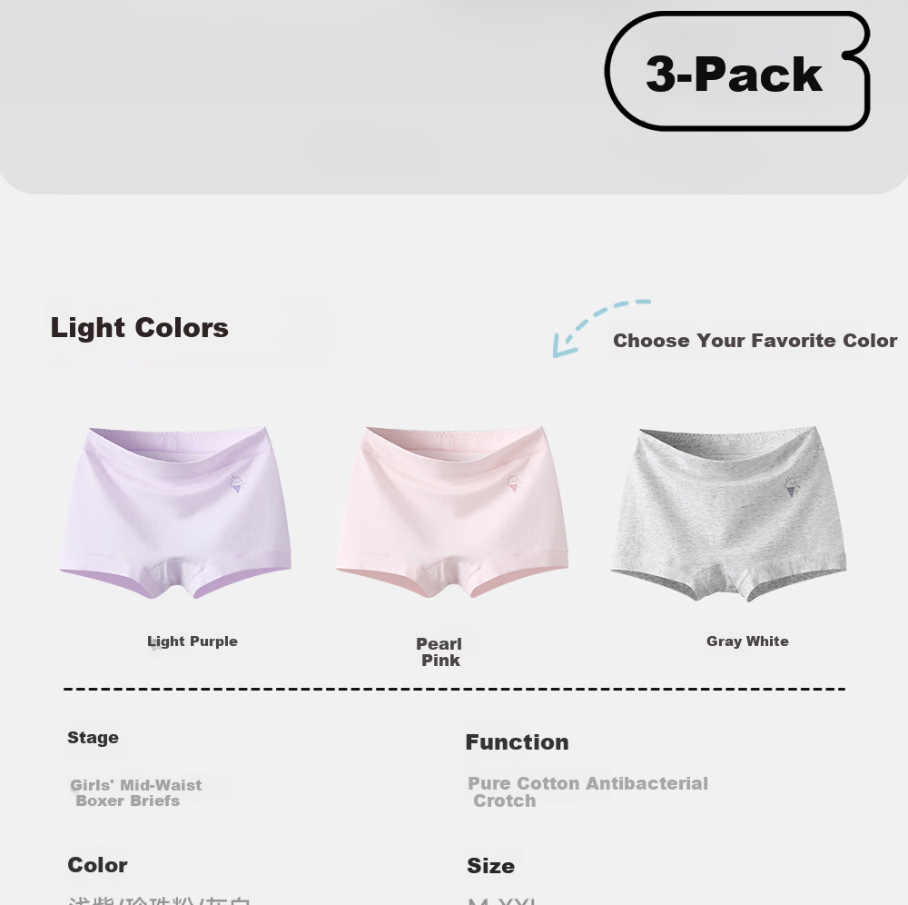 Yilanfan Women's Cotton Antibacterial Mid-Waist Boyshorts Four-Point Underwear for Girls Students 14