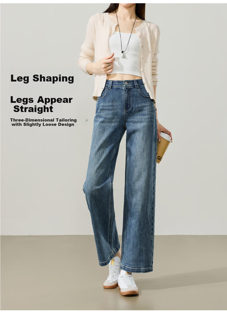 ESE-Y Women's 9/10 Straight-Leg Jeans 2026 Spring New Fashion Petite Slim Fit Denim Pants Dark Blue 29 7