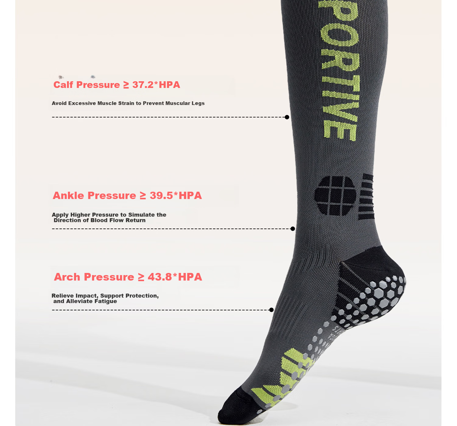Yottoy Pressure Socks Calf Sleeves Non-Slip Running Sports Compression Socks Professional Women's Long Yoga Socks Bone Porcelain White 8