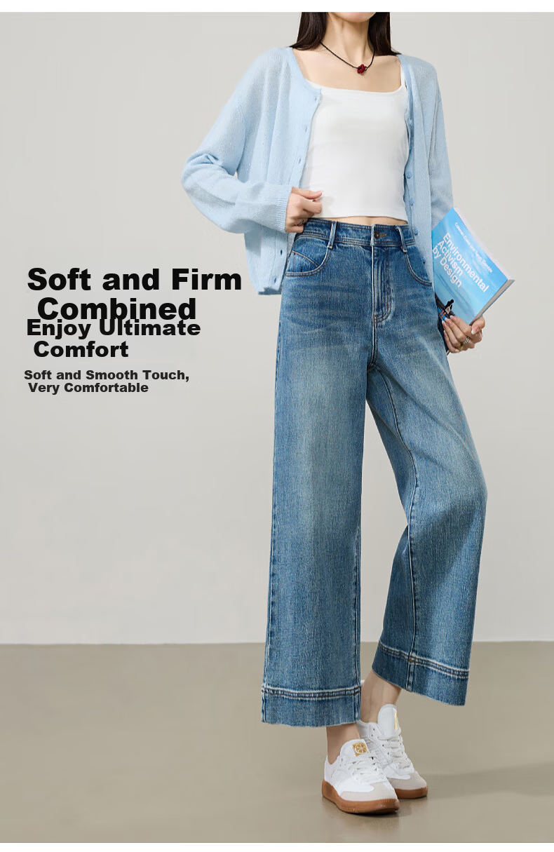ESE-Y 2026 Spring New Slimming Wide-Leg Cropped Pants for Women, Black Gold, Size 28 6