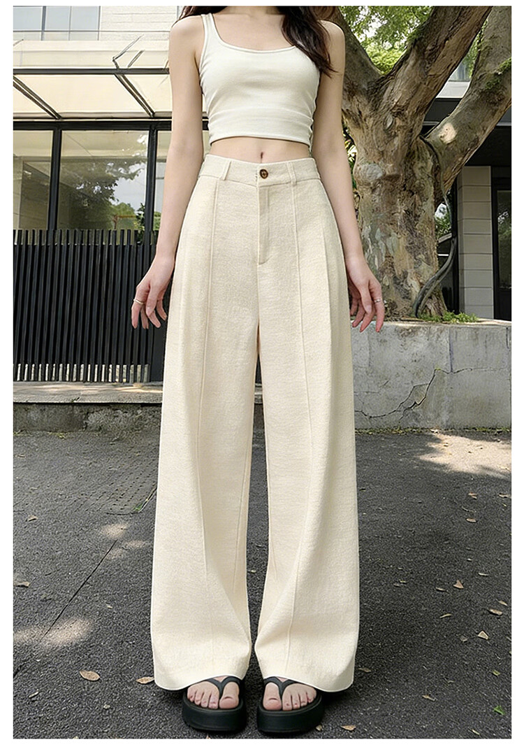 Free Style Wide-Leg Pants for Women Summer Thin 2026 New High Waist Loose Tencel Linen Straight Casual Pants 19