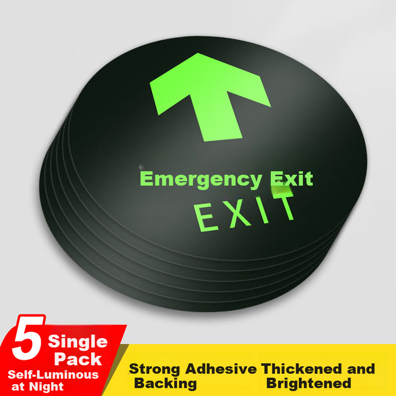 AimoHui Round Safety Exit Sign Fire Evacuation Floor Sticker Straight Arrow 5-Pack 19x19cm