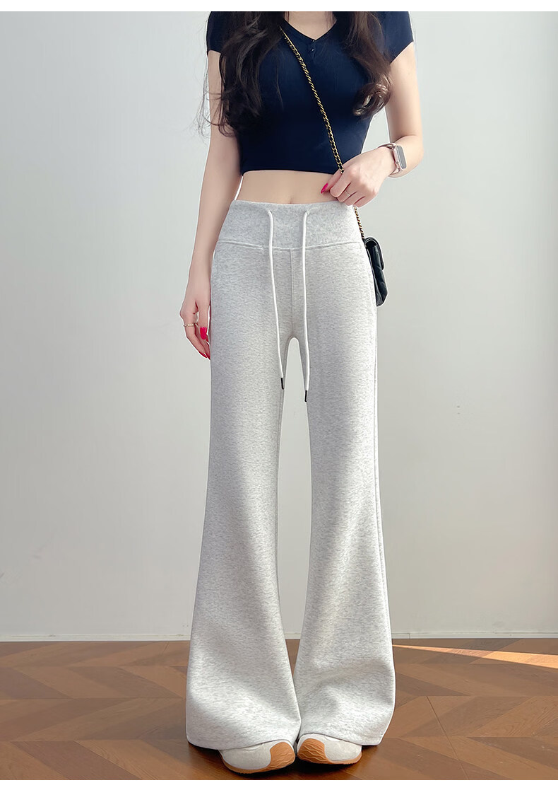 Jeanswest Women's Casual Pants 2026 High-Waist American Style Flared Loose Slim Fit Draped Sweatpants Light Gray L 12