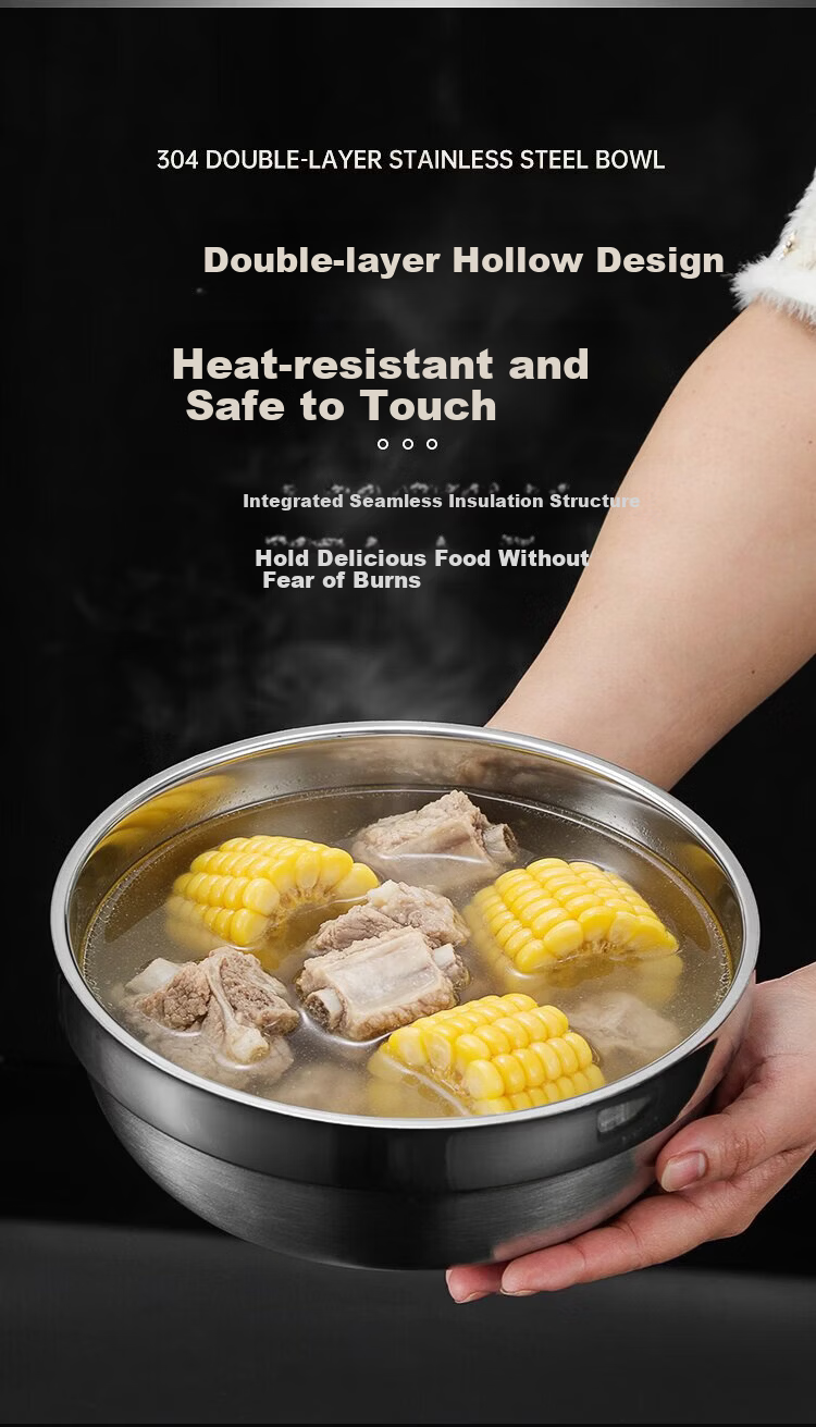 Jinglingxin 304 Stainless Steel Double-Layer Insulated Anti-Scald Bowl for School Canteen and Hotel Platinum Bowl 11.5CM (Jingcang) 6