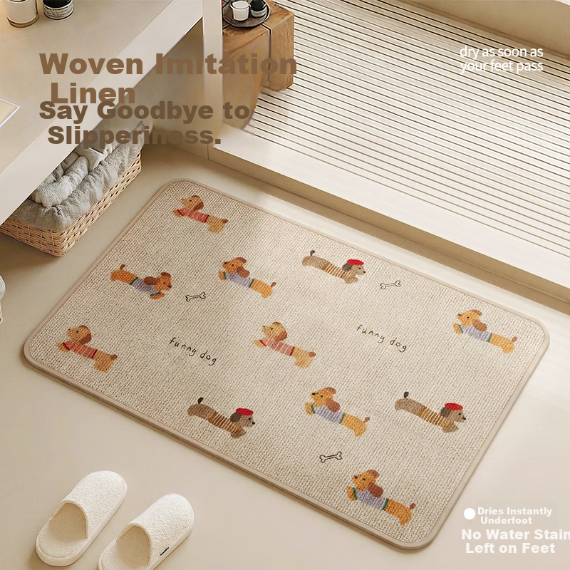 Hakkai Bird Bathroom Non-Slip Absorbent Bath Mat Quick-Dry Toilet Floor Mat Doorway Linen Texture L Pattern