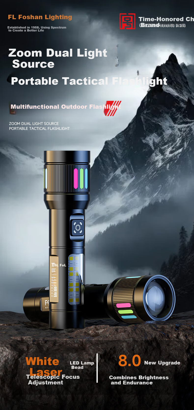 Foshan Lighting High-Power Flashlight Zoomable Long-Range Outdoor Laser Super Bright Rechargeable Portable Emergency Lighting 2