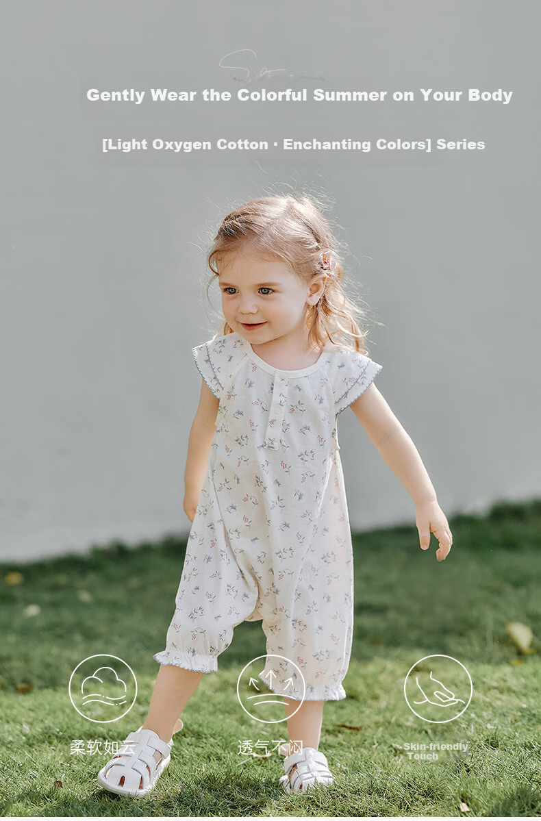 Guaiqi Bear [Light Oxygen Cotton] Infant Short Sleeve Romper Summer Baby Girl Sweet Thin Jumpsuit Cool Clothing 1