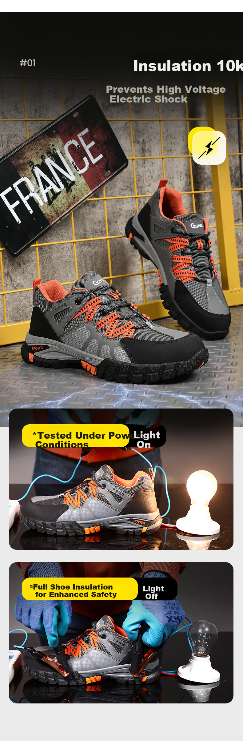 Junbu Insulated Electrician Work Safety Shoes Lightweight Comfortable Durable Soft Sole 1105B Size 40 1