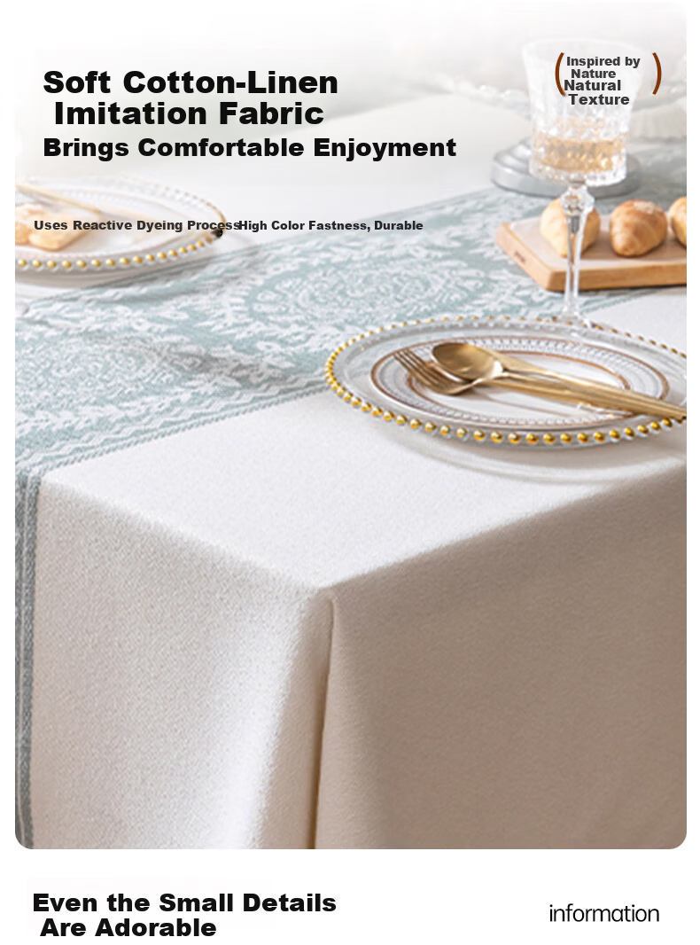 MUJI Cotton Linen Waterproof Tablecloth Rectangular Tassel Cover 140x180cm Wreath Pattern 10