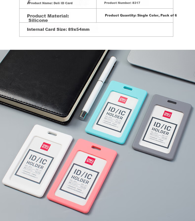 Deli Cartoon Student ID Work Badge Transparent Card Holder, Employee Badge Bus Pass Holder Meal Card Access Control Subway Card Holder ID Card Campus Card, Lanyard Style Badge Pink 64804 7