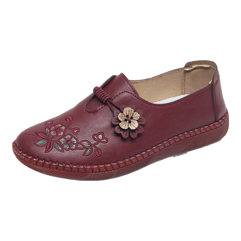 Ankang Old Beijing Cloth Shoes for Women, Spring And Autumn Middle-Aged And Elderly Single Shoes, Soft Sole Cowhide Bottom Mom Shoes 78806 Red 40