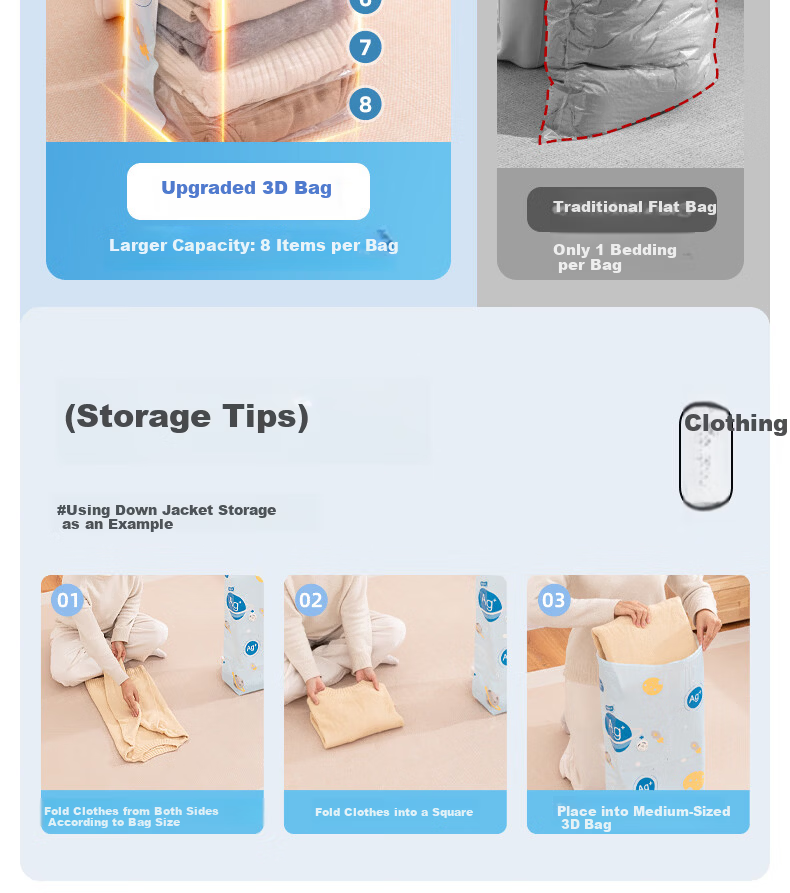 Taili Antibacterial Vacuum Compression Storage Bags Large Capacity Clothes Packing Organizer Bags for Baby Clothes and Quilts, 5 Extra Large Size 13