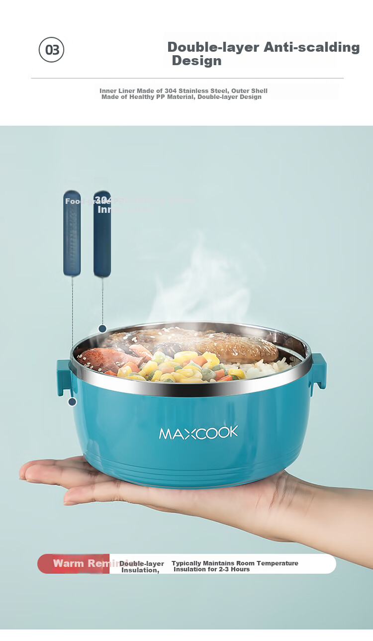 MAXCOOK 304 Stainless Steel Insulated Lunch Box with Handle, Three-Layer Student Lunch Box Bento Box with Utensils, Cherry Blossom Pink MCFT629 3